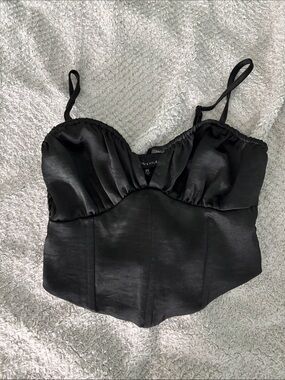 Kendall & Kylie Black Satin Bustier Top